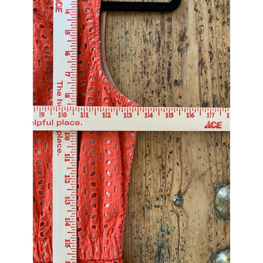 Peter Som Orange Eyelet Ruffle Hem Dress Womens 4 Sleeveless 100% Cotton Pockets - Picture 7 of 8